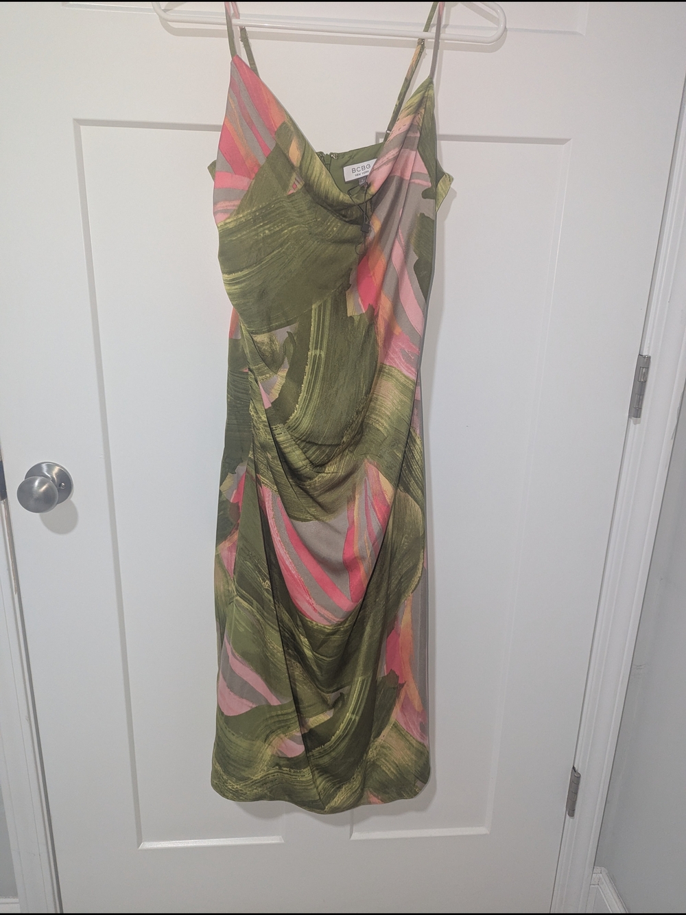 BCBG New York Olive & Pink Printed Slip Dress